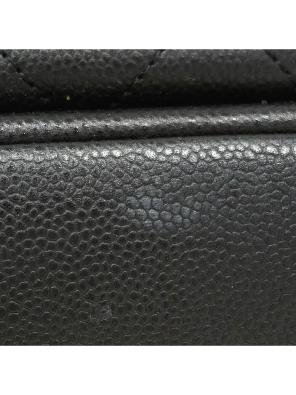 Chanel Shoulder Bag Quilted Caviar Leather Black Champagne Gold